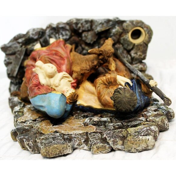 Nativity Mary Joseph Jesus Holy Family Scene Taper Candle Holder Sculpture Stone - Picture 12 of 12